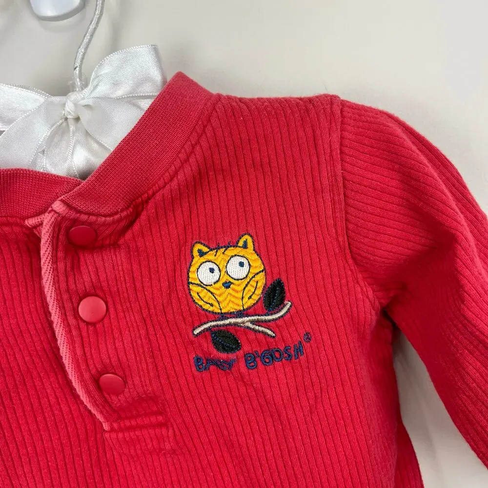 Vintage OshKosh B'gosh Ribbed Red Owl Bodysuit 6-9 Months